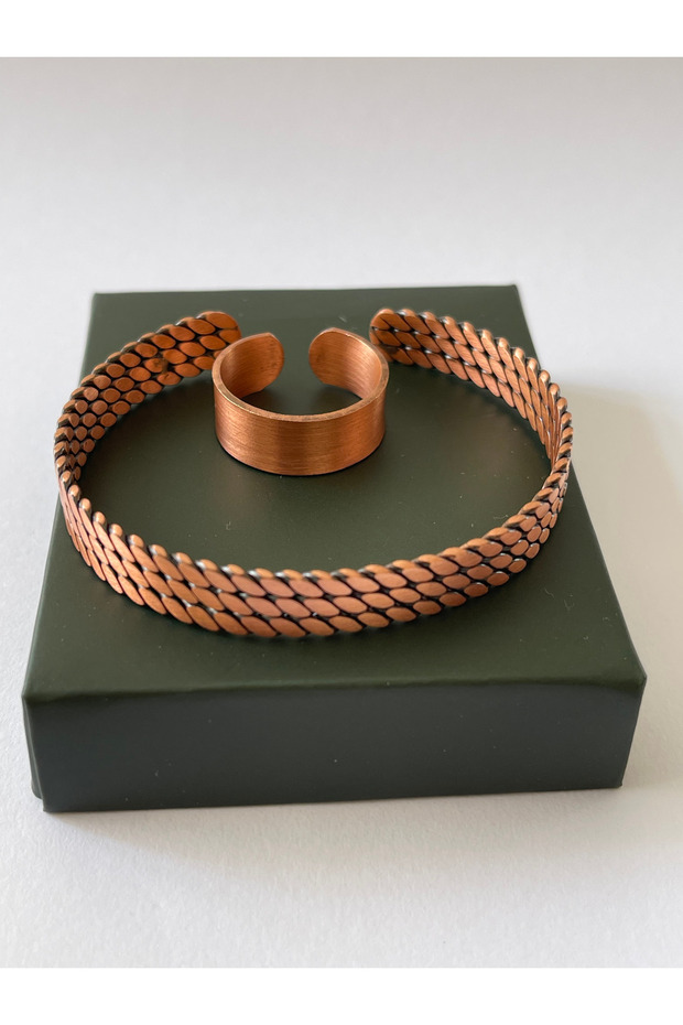 Unisex Adjustable 100% Pure Copper Bracelet Stylish Copper Ring Combination Handmade Bracelet Ring