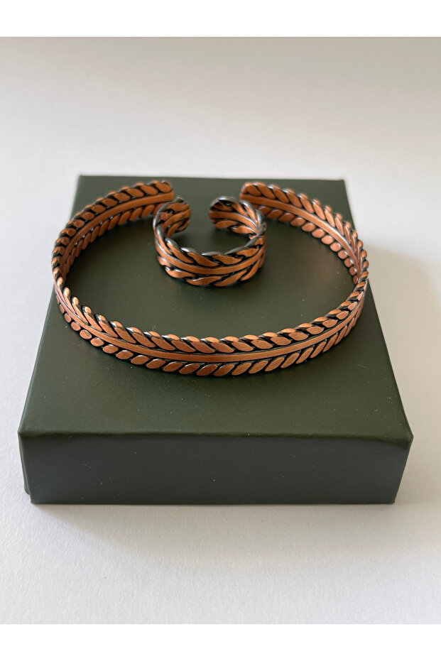 Unisex Adjustable 100% Pure Copper Bracelet Stylish Copper Ring Combination Handmade Bracelet Ring