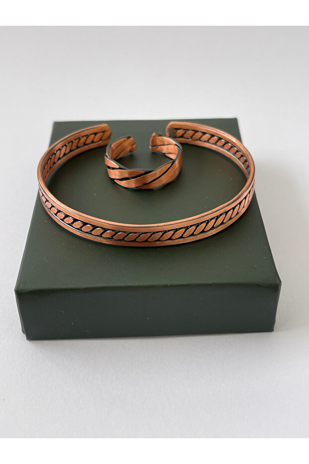 Unisex Adjustable 100% Pure Copper Bracelet Stylish Copper Ring Combination Handmade Bracelet Ring