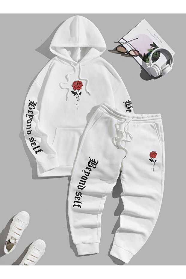Unisex Women/Men Bepand Custom Printed Cotton Oversize Jogger Hooded Sweatshirt Bottom Top Set