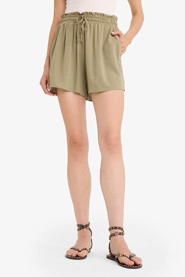 Regular Waist Elastic Pocket Crinkle Viscose Shorts F3101Ax25Hs - 5