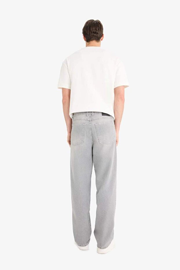 %100 Pamuk Baggy Fit Geniş Paça Jean Yıkamalı Pantolon F6670AX25SM - 8