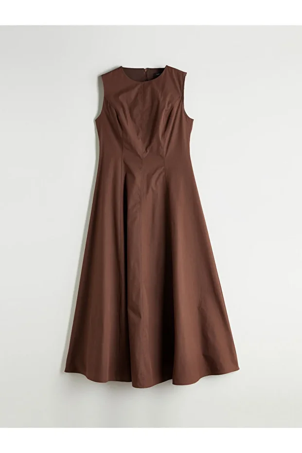 Bisiklet Yaka Poplin Belden Oturtmalı Elbise - 5