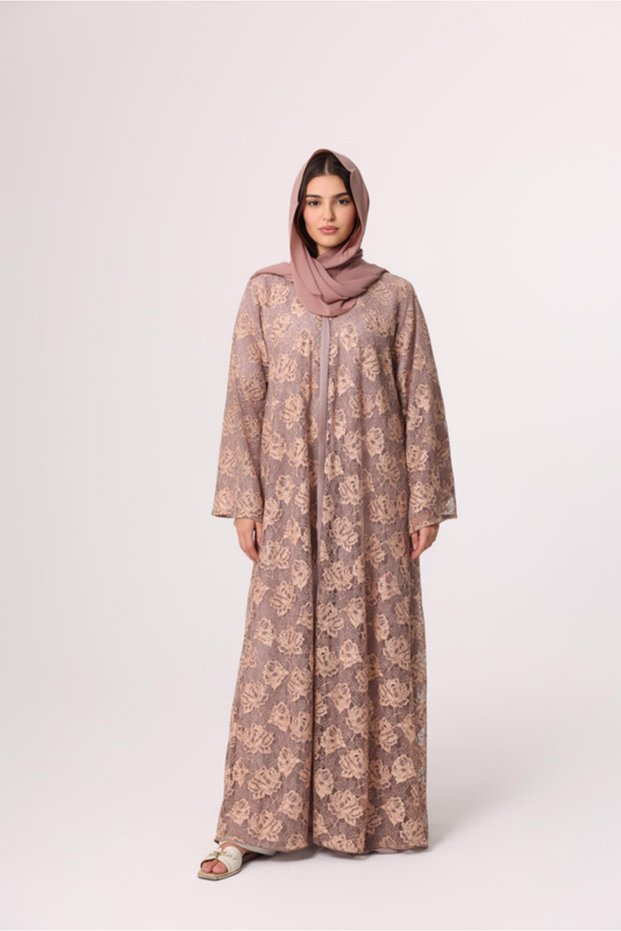 Floral Lace Design Layered Colored Abaya