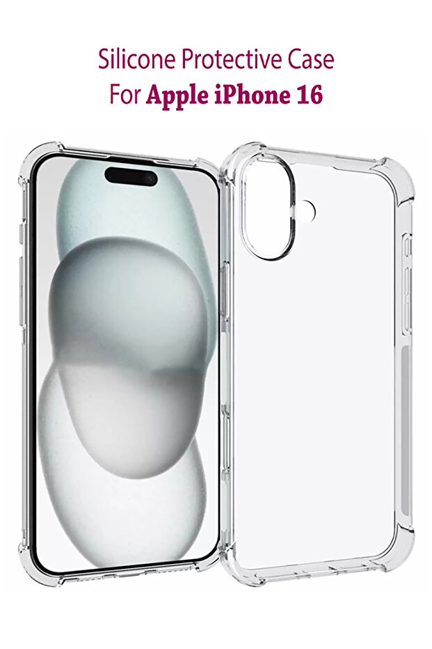 غطاء حماية خلفي من السيليكون لهاتف Apple iPhone 16 شفاف