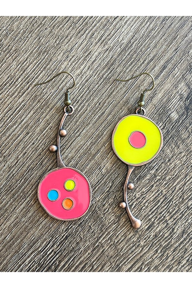 Ethnic Style Asymmetric Colorful Copper Plated Earrings