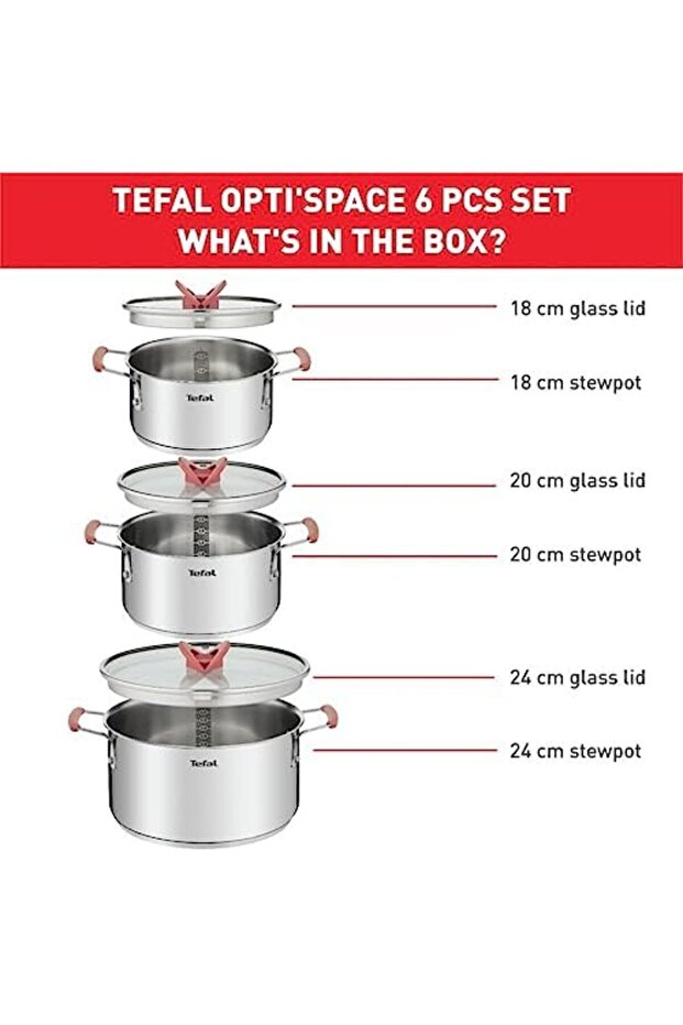 Cookware Set | OPTI'Space 6-Piece Induction Cooking Set | Stewpots with Lids (18/20/24 cm) | S - 6