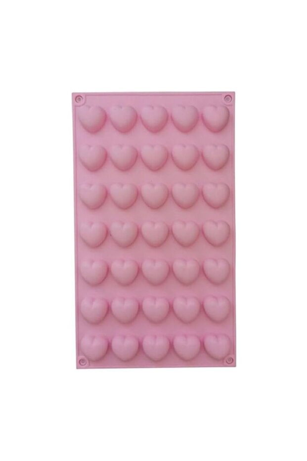 35-Cavity Heart Shaped Cookie Mold, Pink Silicone Baking Mould