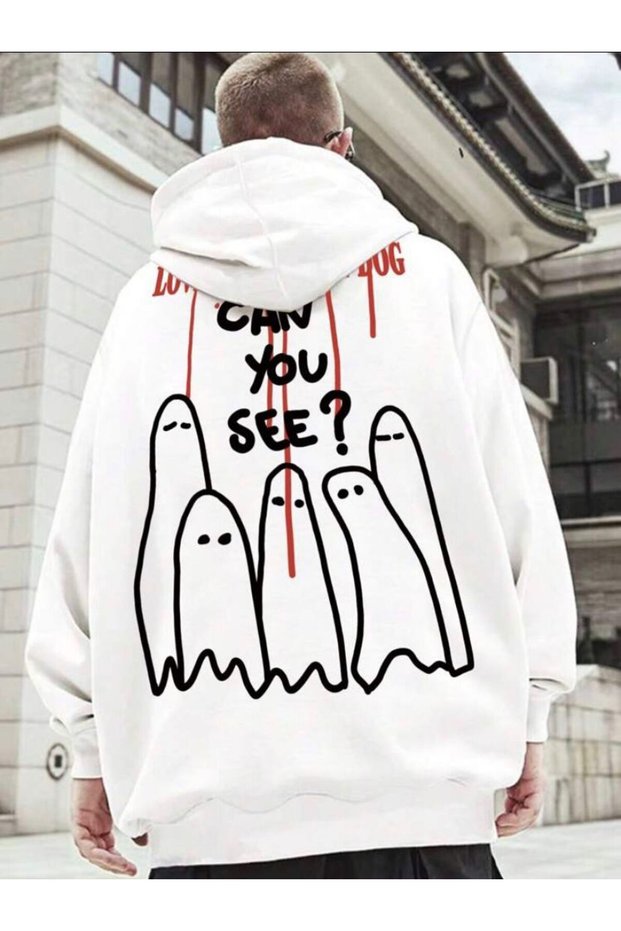 Unisex Plus Size Can You See Printed Hooded Oversize Sweatshirt Hoodie