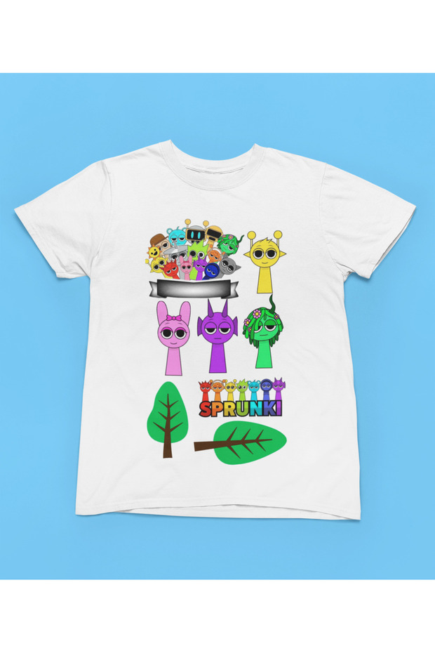 Sprunki Printed Cycling Collar 100% Cotton Children's and Youth Tshirt
