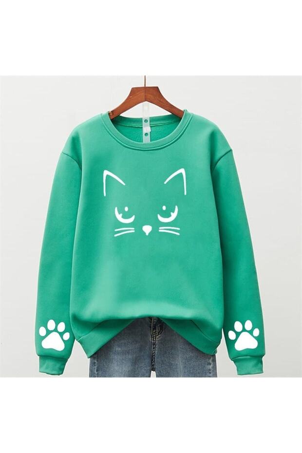 Kids Oversize Meov Cat Printed Sweatshirt