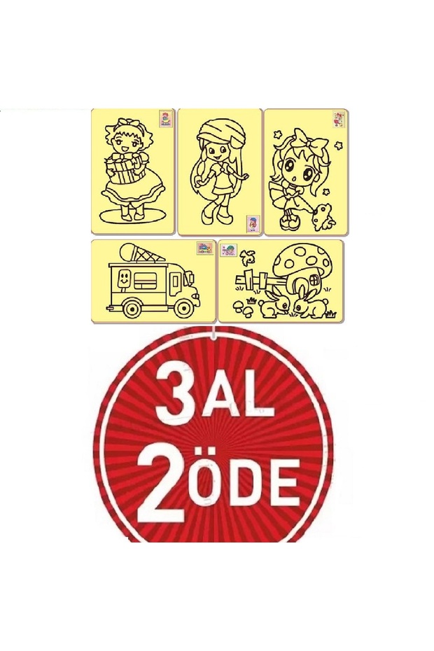 3 Al 2 Öde 5 Adet Büyük Boy Kaliteli Kum Boyama Seti, A4 Boyutunda Renkli Kumlu Set-1 - 1