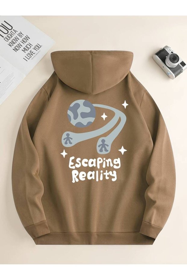 Unisex Escaping Reality Printed Oversized Winter 3 Thread 100% Cotton Hooded Sweatshirt Hoodie