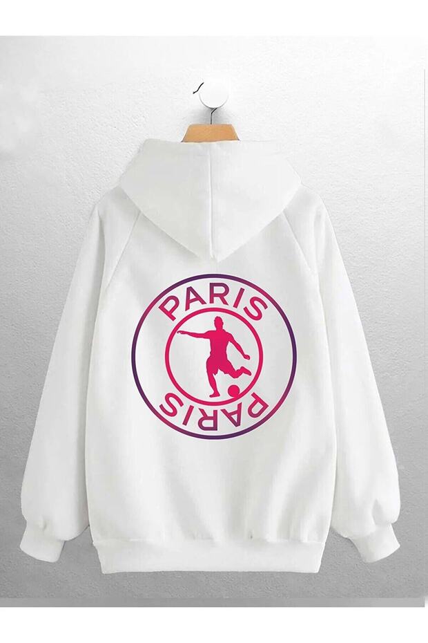 Plus Size Hooded Paris Football Back Printed Hoodie Sweatshirt