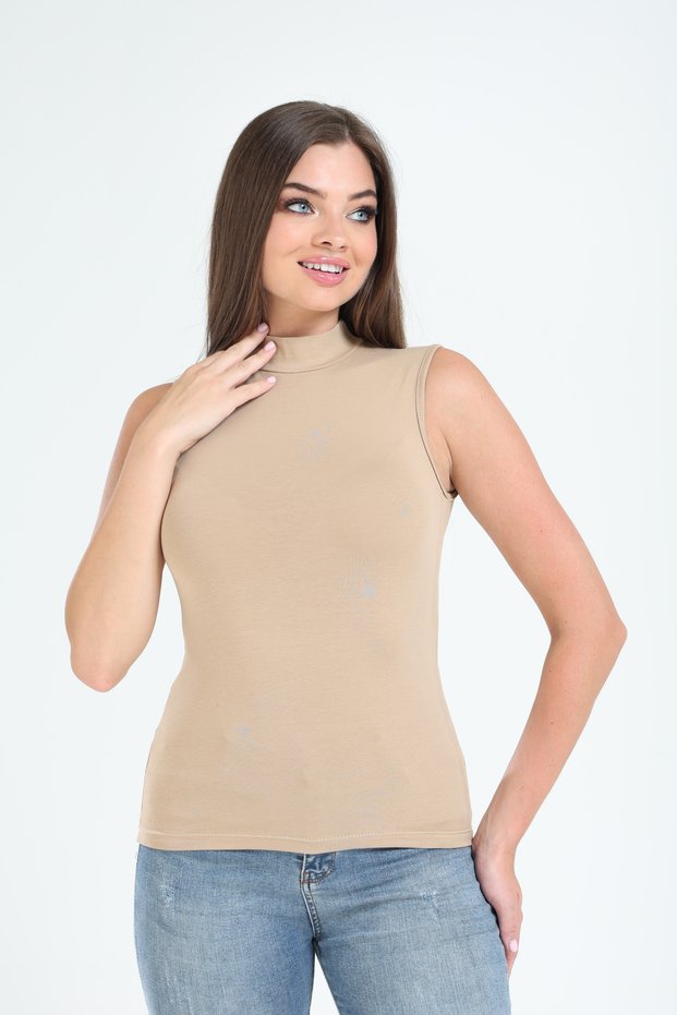 90% Cotton 10% Lycra Body-Fitting Soft Touch Women's Turtleneck Comfortable Casual Sleeveless Bodysuit
