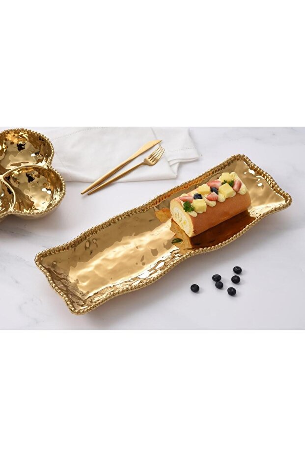 Eva Gold Beaded Rectangular Server - 3