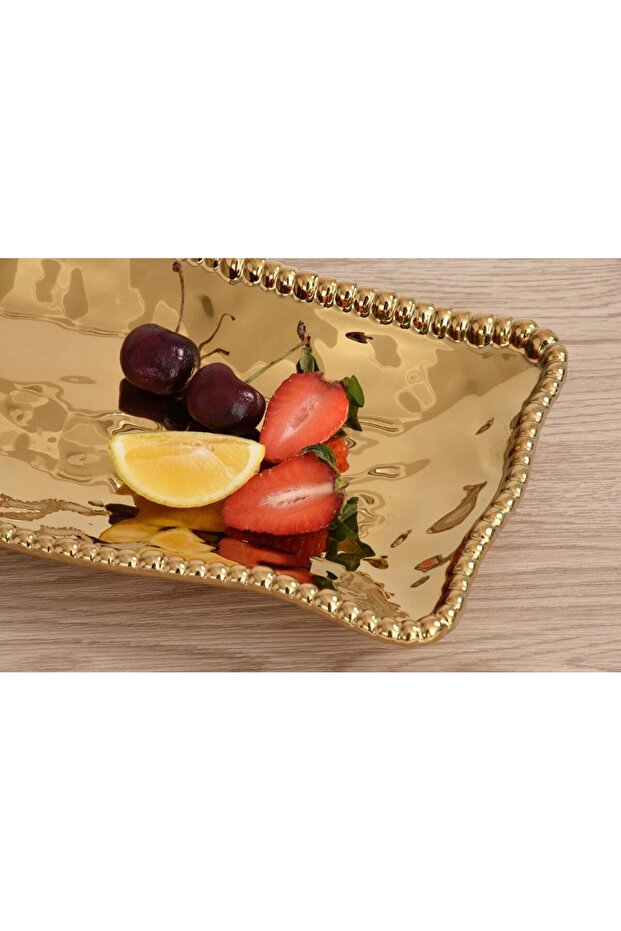 Eva Gold Beaded Rectangular Server - 4