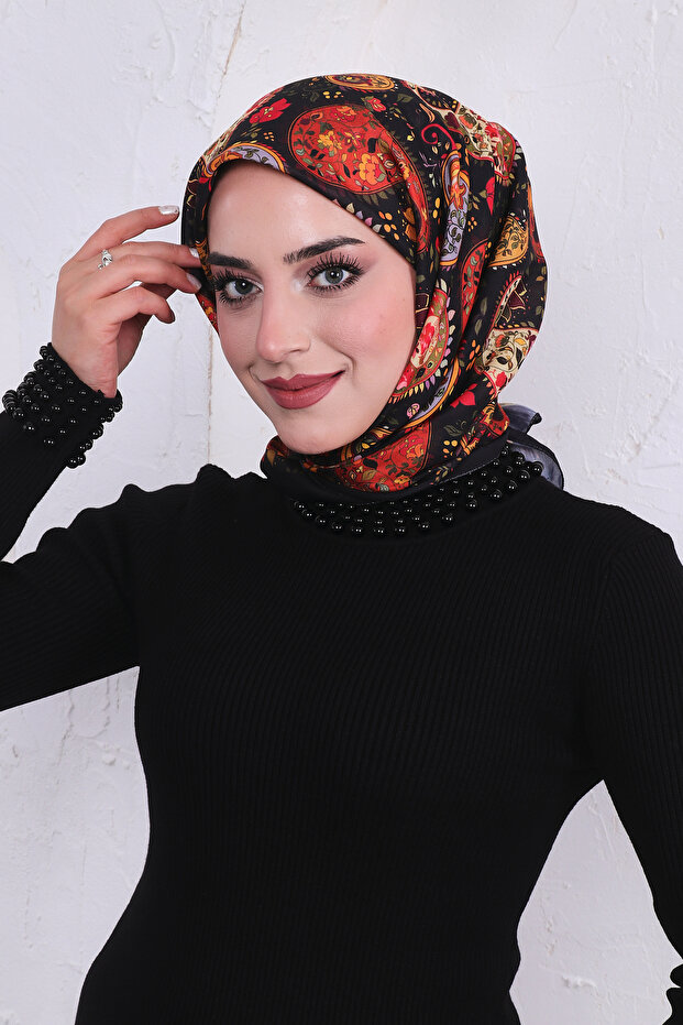 وشاح منقوش من القطن الناعم - 1