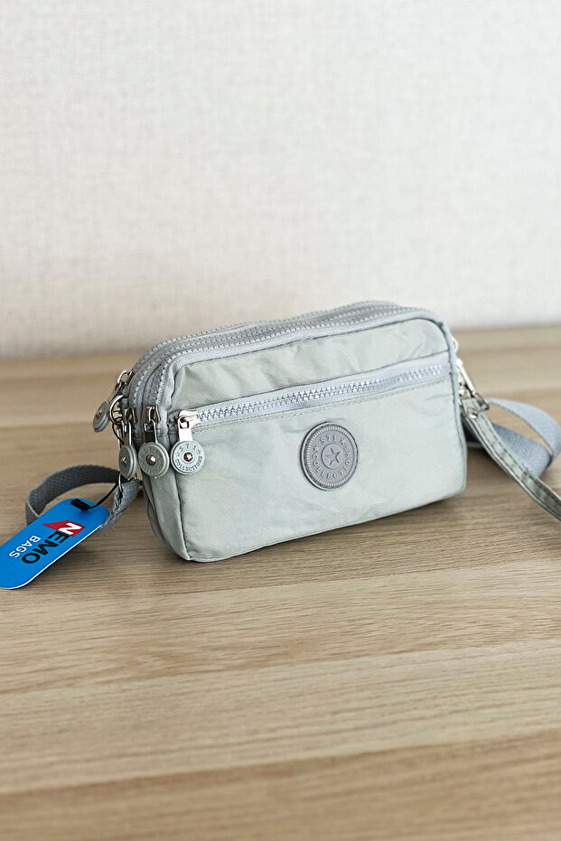Ice Color Unisex Wallet, 4 Compartments, Phone Holder, Crinkle Fabric, Cross Strap Shoulder Bag, 20X12Cm