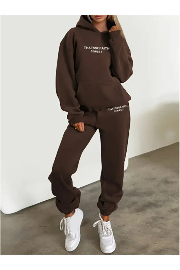 Unisex Men's Women's That's so Faith Printed Oversize 3 Thread Hooded Tracksuit Set