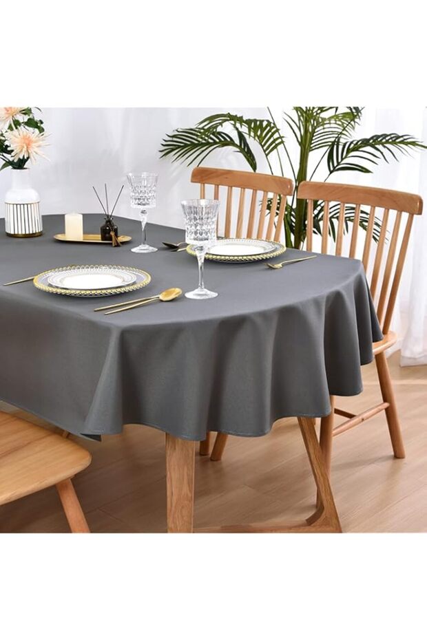 Wolkemer Oval Tablecloth 60 x 84 Inch Washable Fabric Table Cloth Solid Grey Table Cover for Dining Wedding Party Banquet Tabletop Decoration