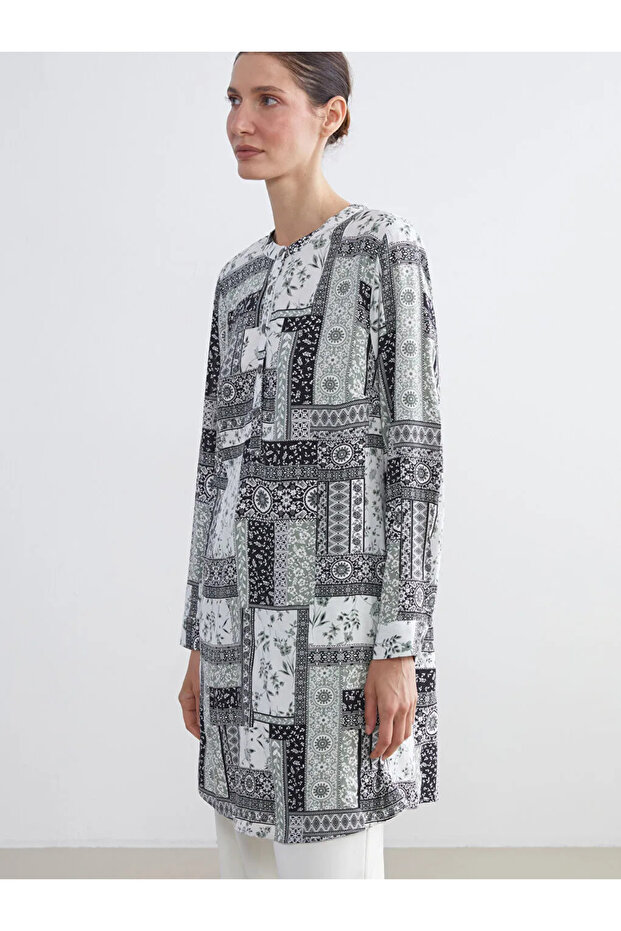 Lcw Grace Black Judge Collar Patterned Women's Tunic