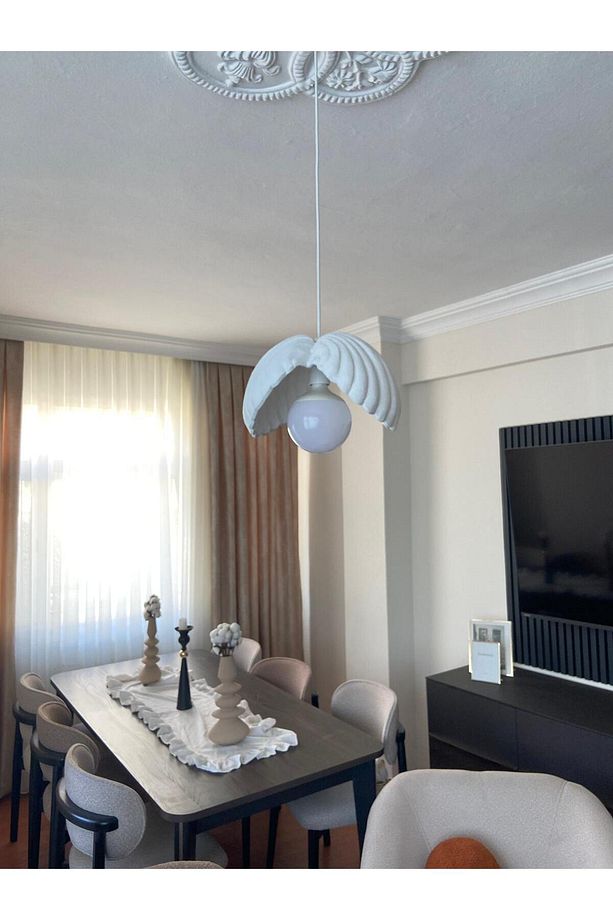 İstiridye Tekli Sarkıt Rustik Avize Modern Bohem Beton Görünüm (E27 Ampul Dahildir.- 9w) - 5