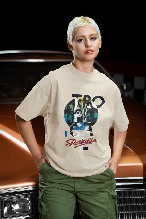 Men/Women Tropical Paradise Transfer Printed Round Neck Short Sleeve T-Shirt