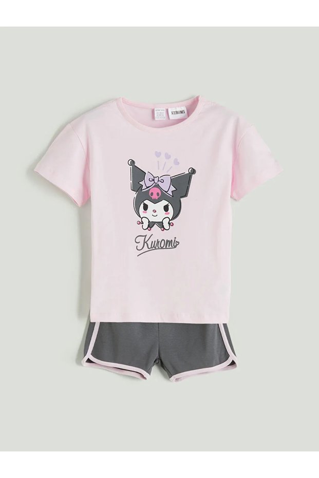Lcw Baby Pink Kuromi Printed Baby Girl T-Shirt and Shorts 2-Piece