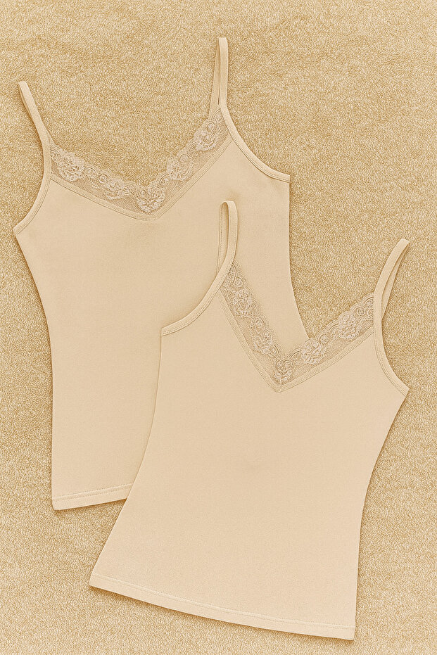 Women's Modal Cotton Lycra Lace Strap 2-Piece Undershirt L6K6K0T6Ka