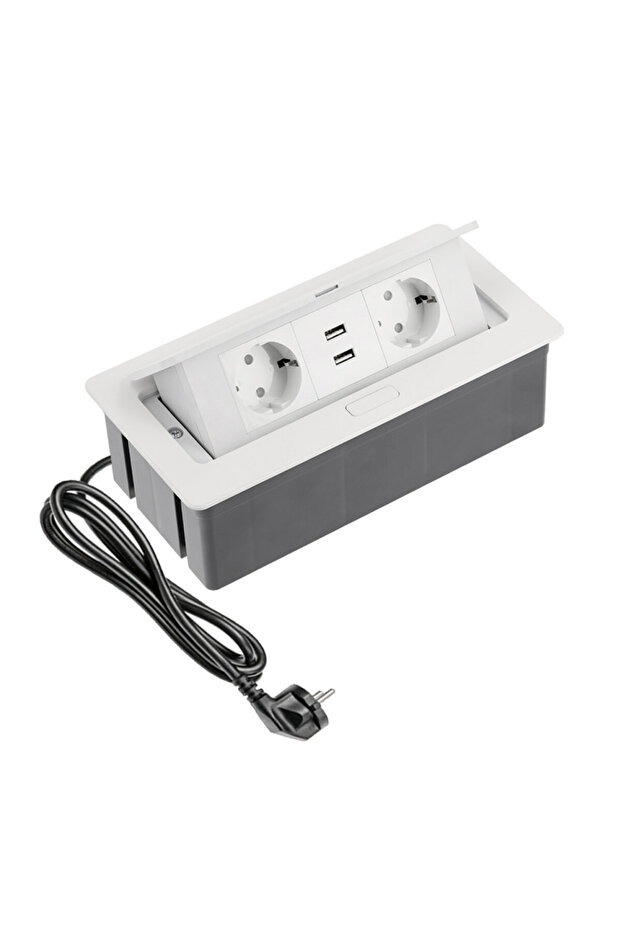 Rectangular recessed socket, 2 schuko sockets + 2 USB 5V 2.1A, white, - 1