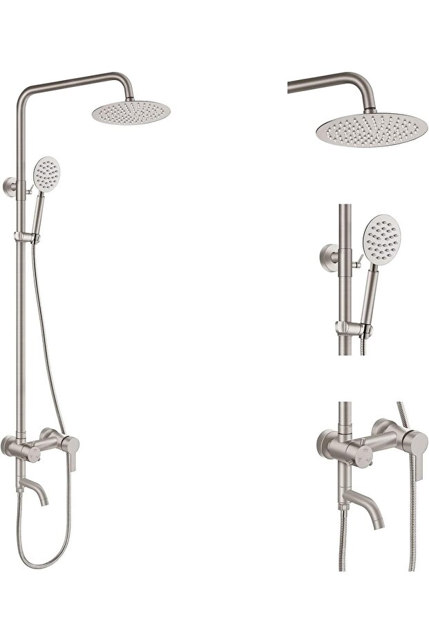 Aolemi Outdoor Shower Faucet SUS304 Triple Function Brushed Nickel Wall Mounted Stainless Steel Show