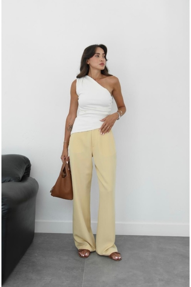 Pallazo Pants High Waist with Front Zipper and Hidden Hooks with Side Pockets - 3