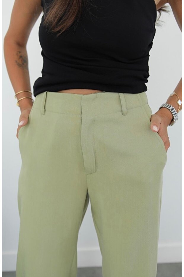 Pallazo Pants High Waist with Front Zipper and Hidden Hooks with Side Pockets - 4