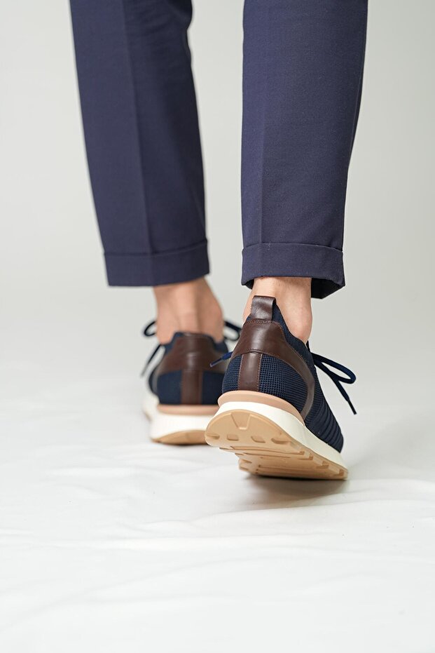 Vendetta Model Hakiki Deri El Yapımı Lacivert Triko Sneaker Ayakkabı - 4