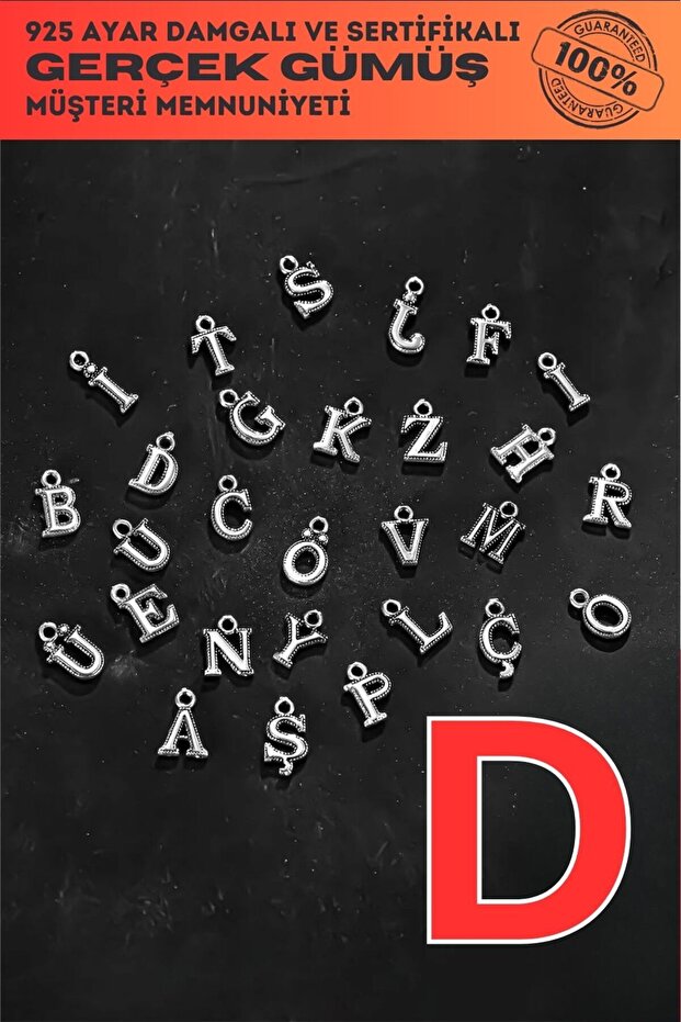 925 Sterling Silver Letter - Letter D Model Single Letter for Bracelet, Necklace and Prayer Beads