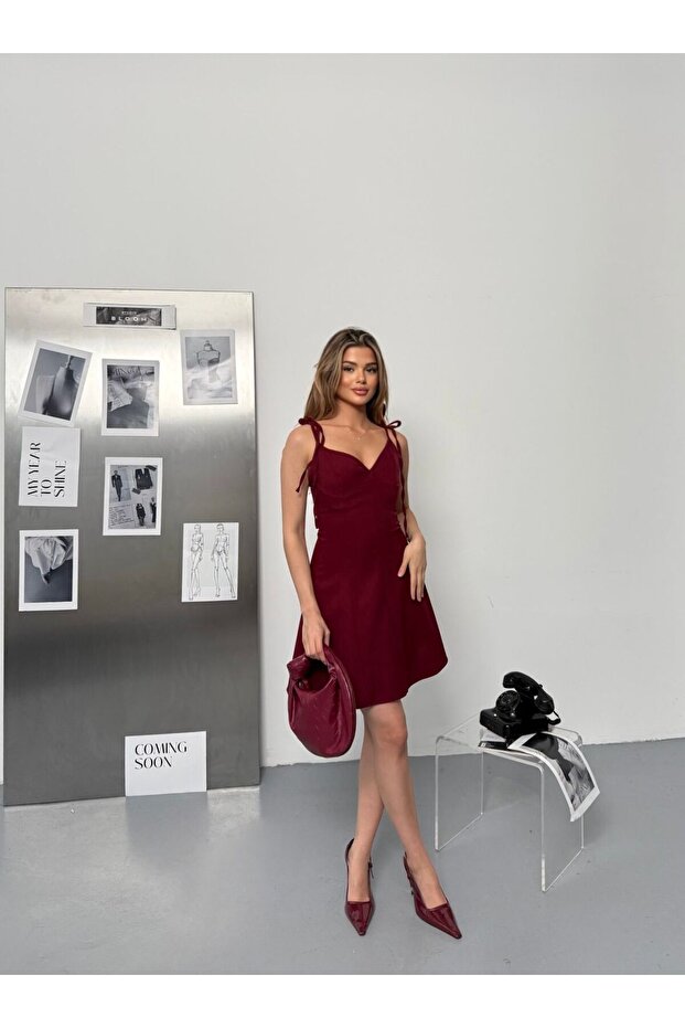 İP ASKILI ZARİF ATLAS ELBİSE - 3