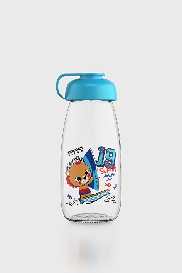 Milky Kids Patterned 250 ml Glass Bottle 182056 Turquoise