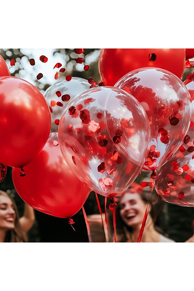 5 adet Kırmızı ve Şeffaf pullu Balon - 3
