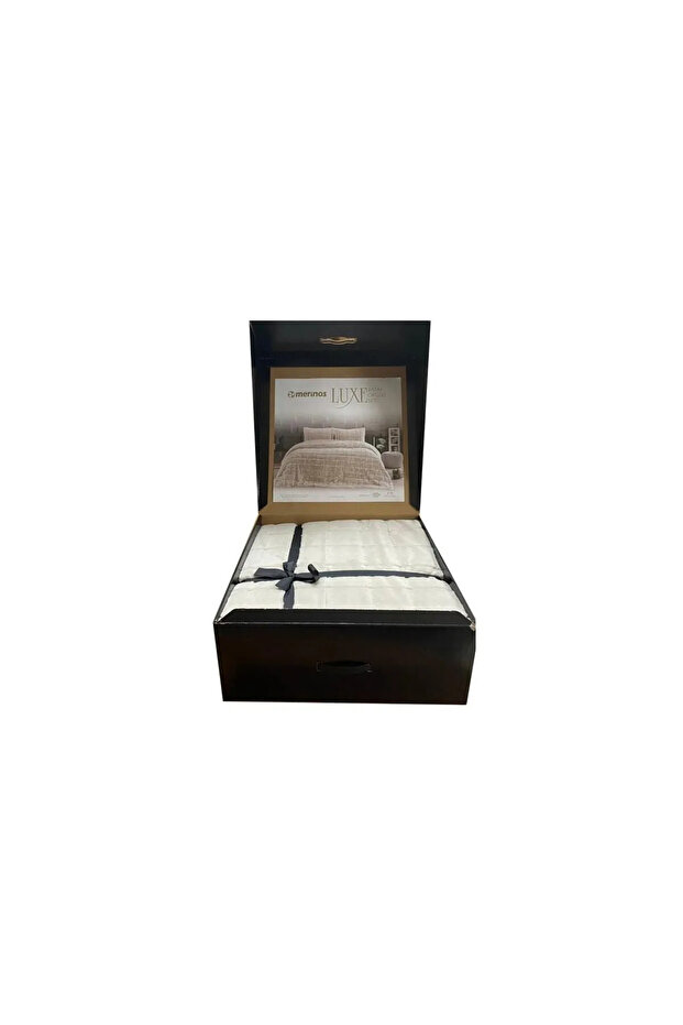 Tek Kişilik Luxe Bej Kareli Yatak Örtüsü ( çizgili ) - 2