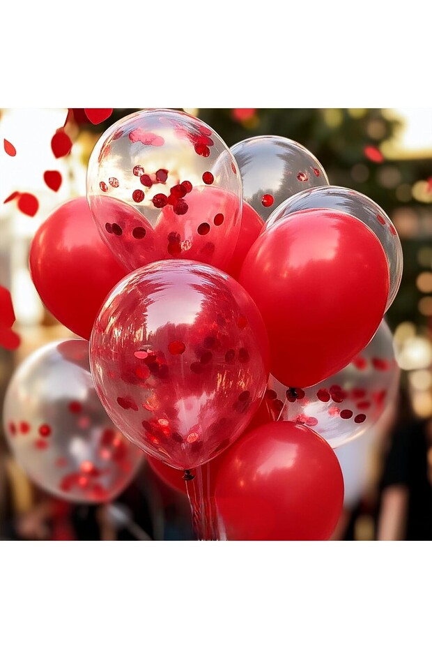 5 adet Kırmızı ve Şeffaf pullu Balon - 4