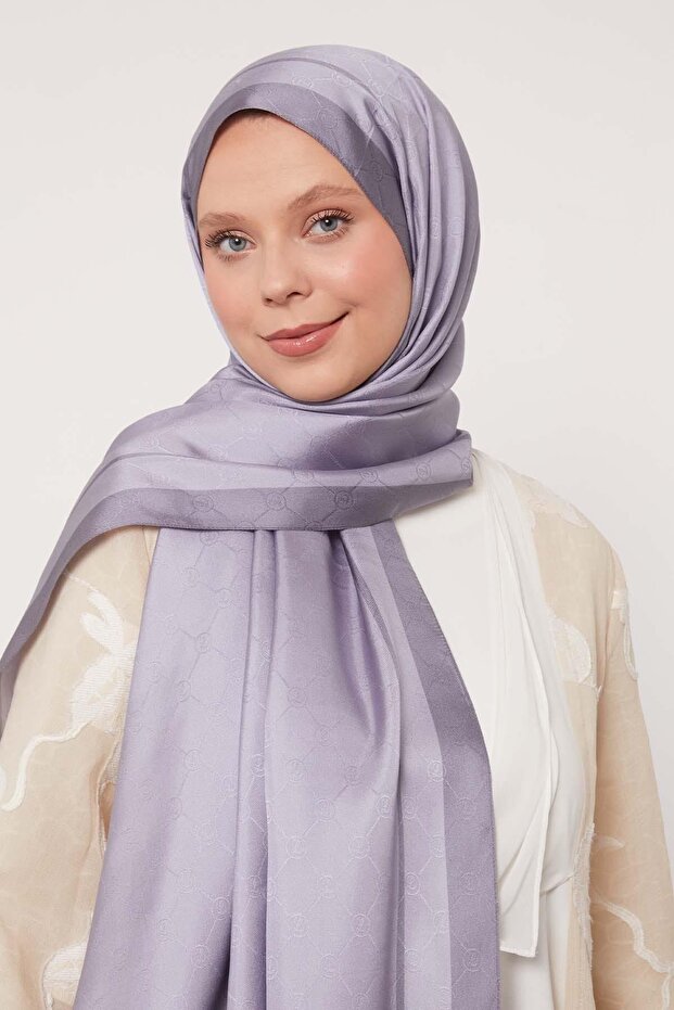 Silver Stripe Detail Monogram Silk Shawl