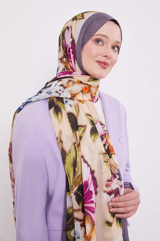 Mor Zigzag Pamuklu Şal - 1