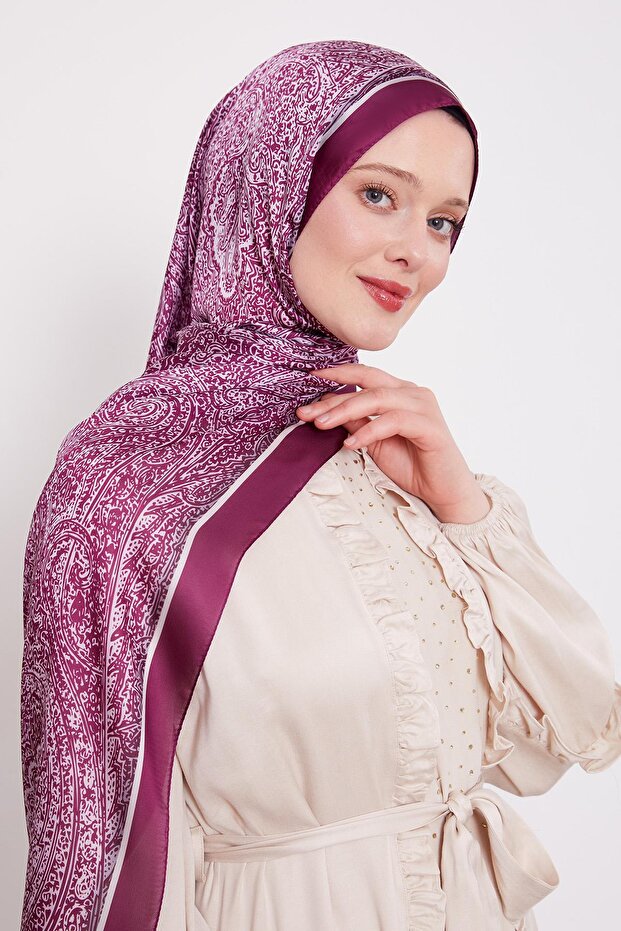 Mürdüm Baskılı Hint İpeği Şal - 2