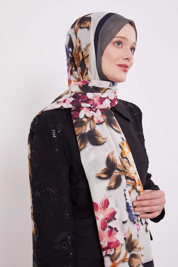 Antrasit Zigzag Pamuklu Şal - 1