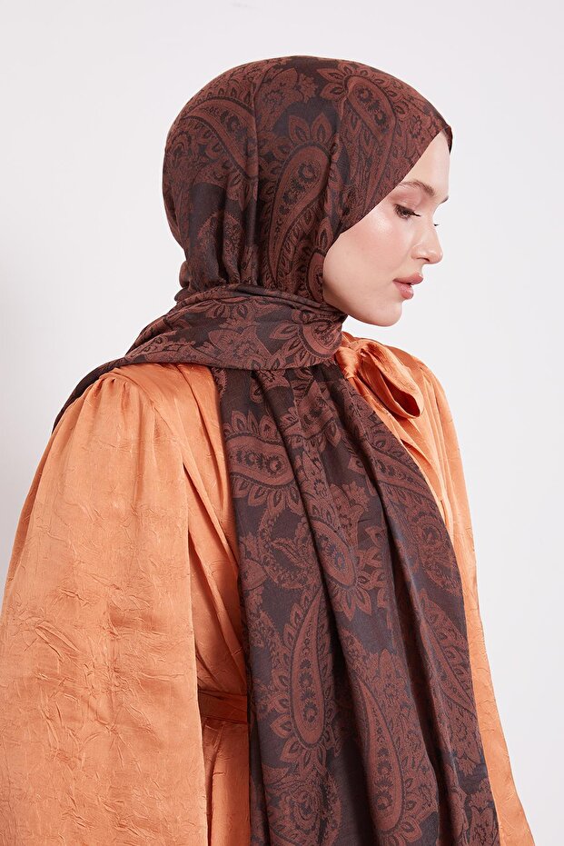 Chocolate Brown Ethnic Pattern Italian Jacquard Shawl