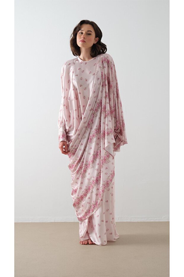 DESENLİ KAFTAN ELBİSE Pudra - 1