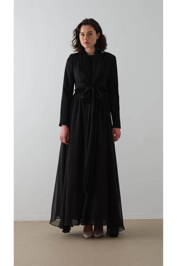 Coat with Scarf Detail Suit Black