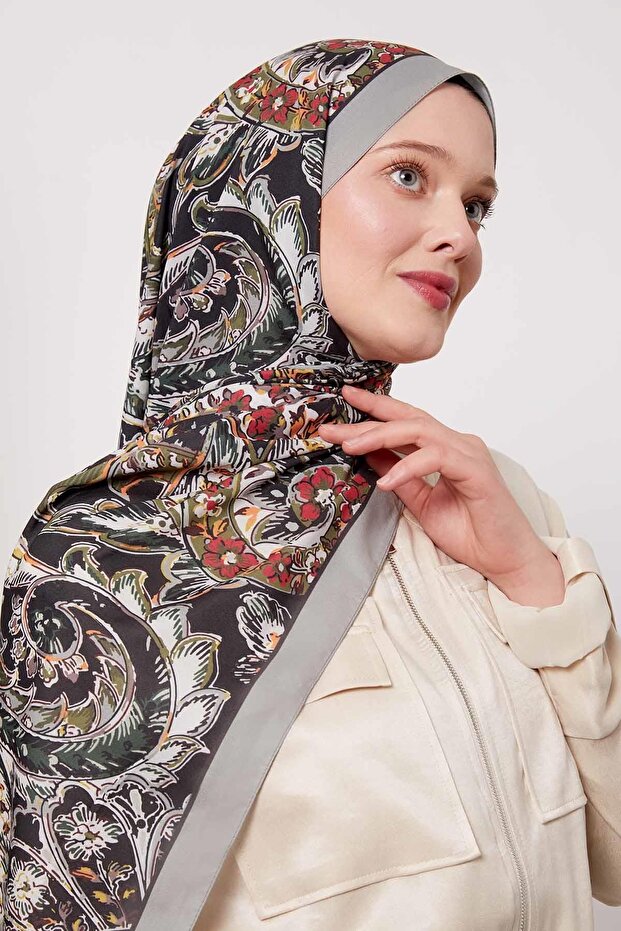 Çağla Green Abstract Flower Pattern Love Shawl