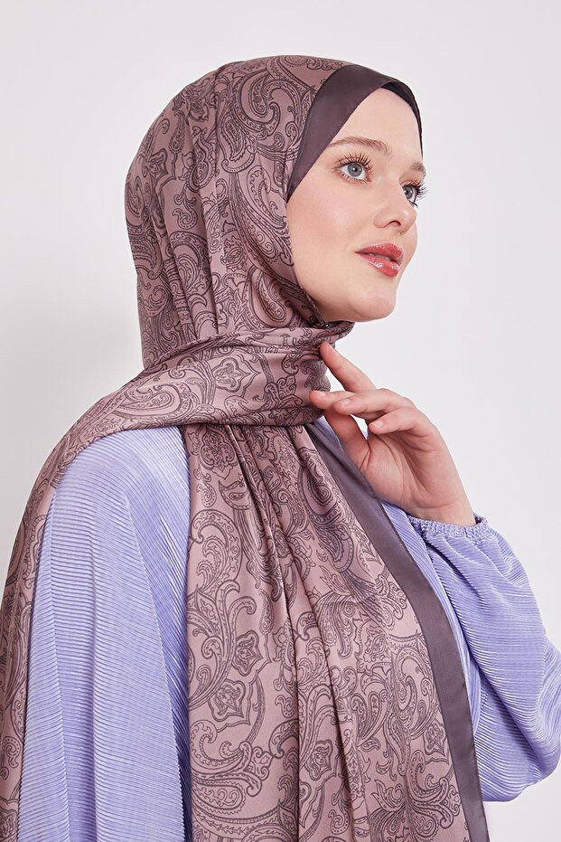 A.Kahve Pastel Ton Hint İpeği Şal - 1